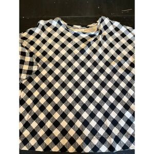 J Jill Black White Buffalo Check 3/4 Sleeve Top Women's Size Medium